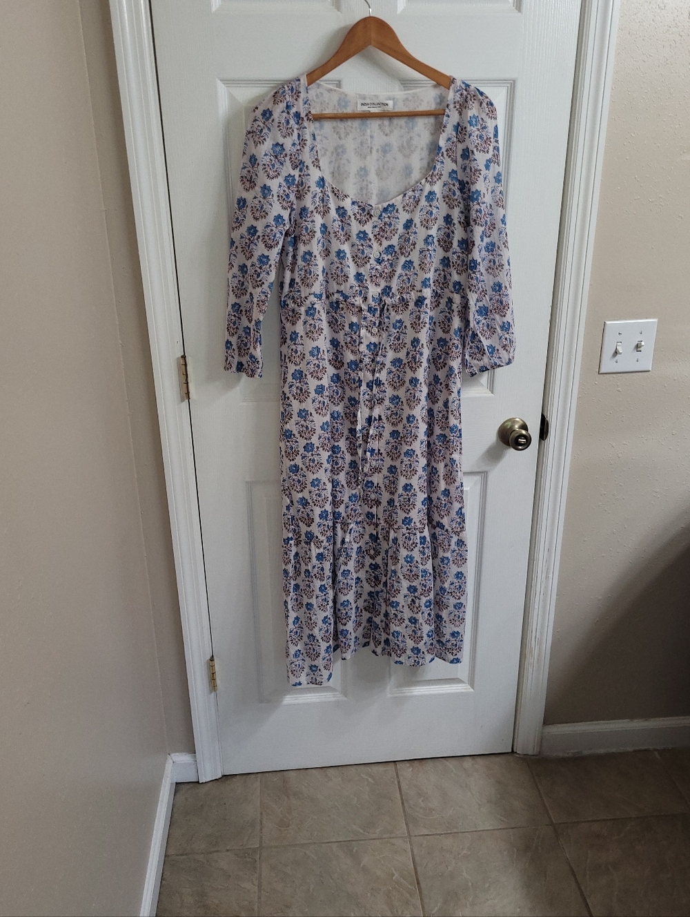 NWOT Emerson Fry White Midi Dress with Blue Floral Print